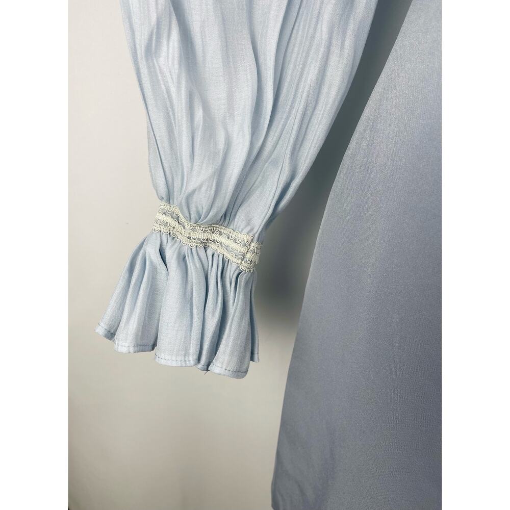 NWOT Rungtiwa K Light Blue Puff Sleeve Dress Lace Cuff Square Neck Size L - Picture 4 of 8